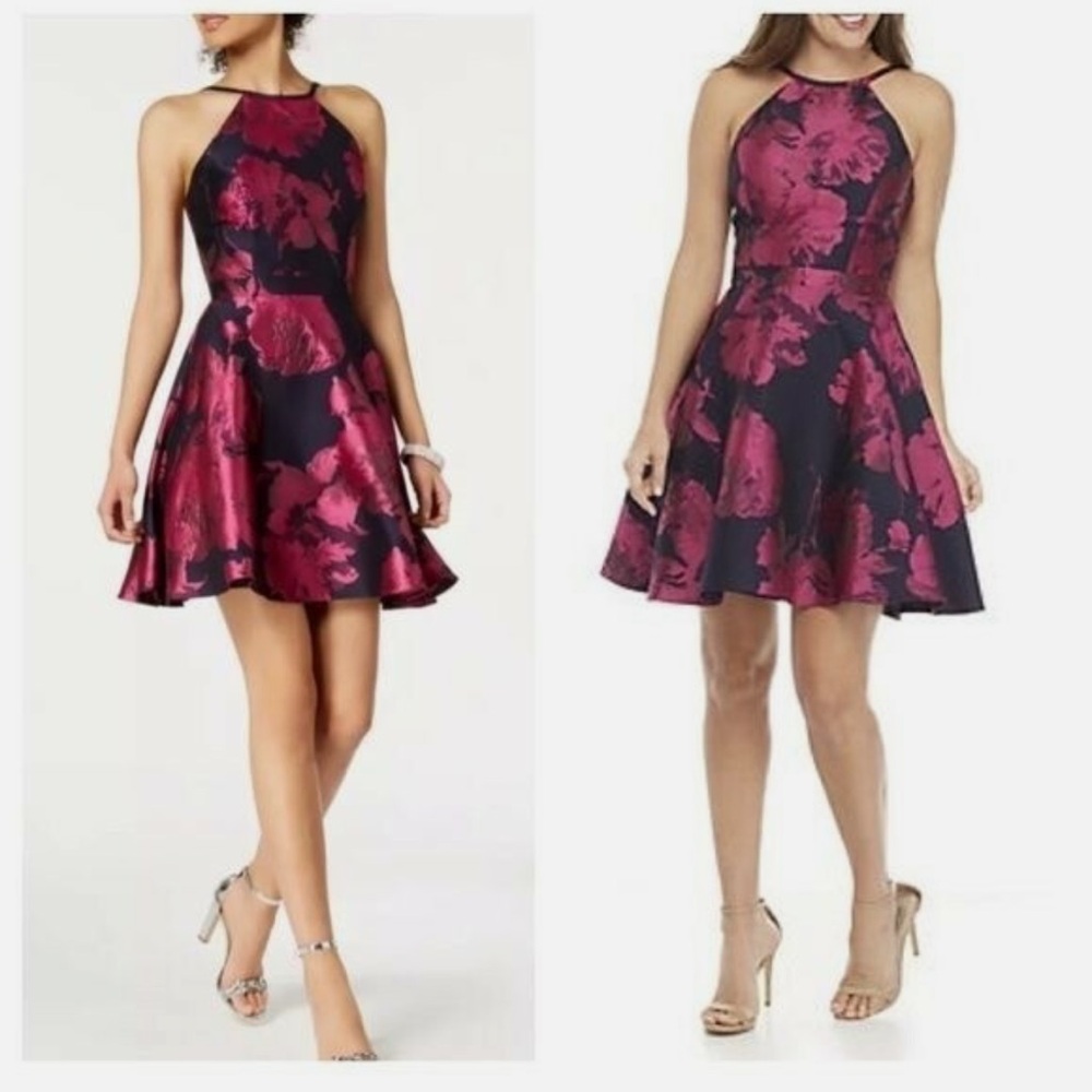 XSCAPE / Floral Brocade jacquard halter cocktail Fit & Flare Dress Sz 10